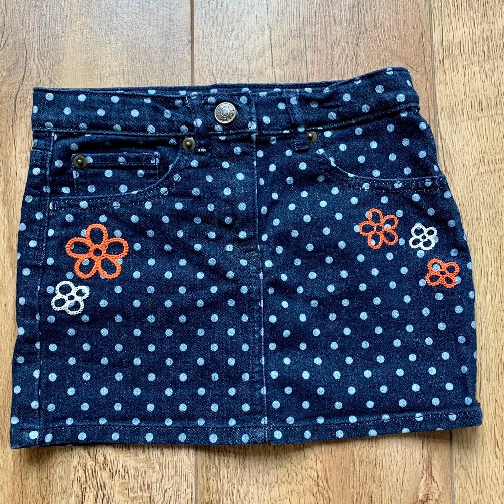 J. Crew Crewcuts Girls Denim Polka Dot Embroidered Mini Skirt 6